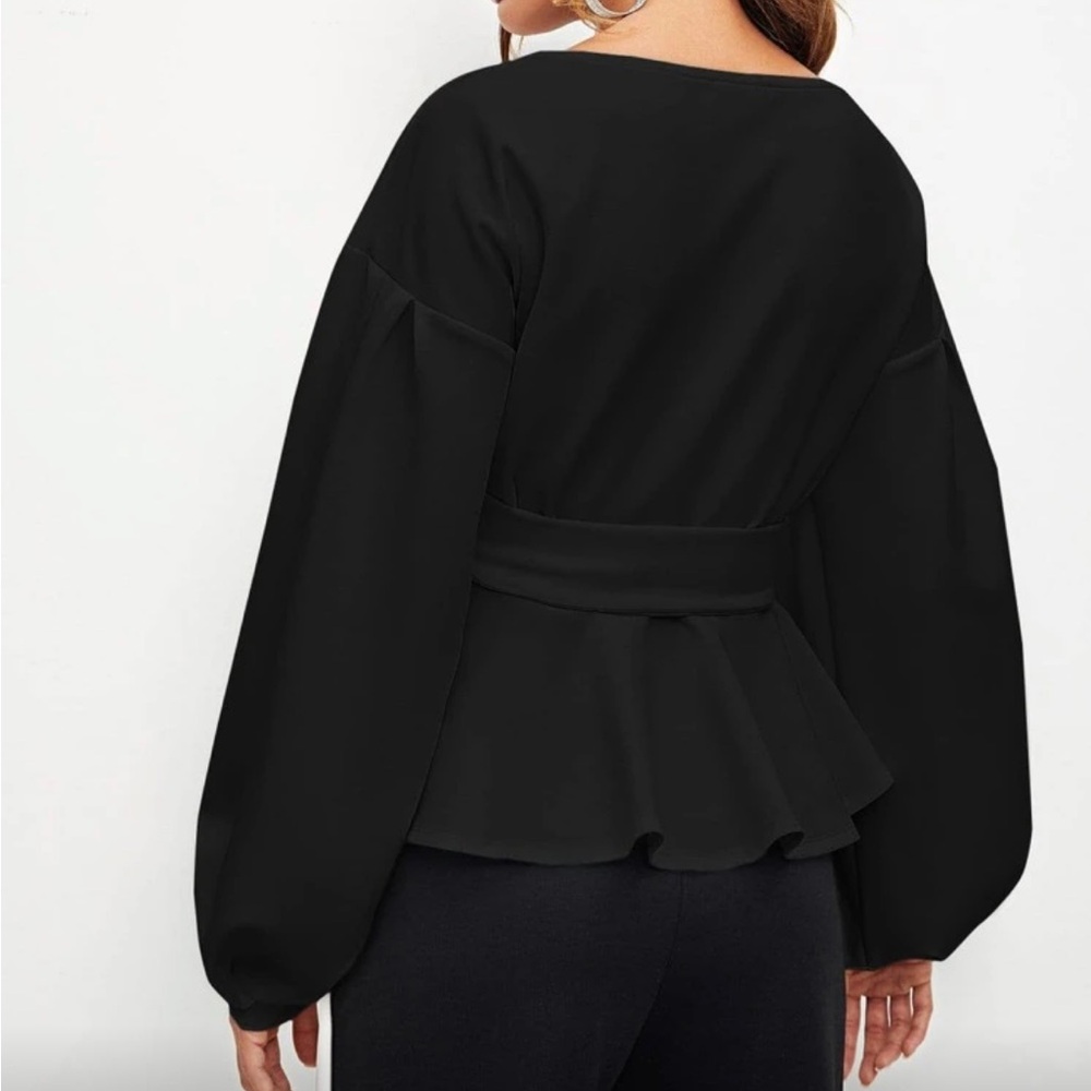Elegant White Wrap Open Front Blouse Top Shirt - Picture 6 of 8